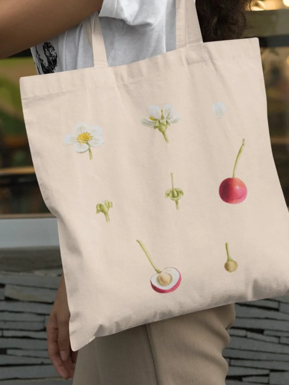 Sour Cherry Vintage Floral Print Graphic Canvas Tote Bag